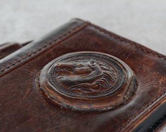 Crazy Horse Leather Wallet Case For iPhone 17e Embossed Horse Phone Cover, Card Holder