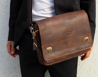 Handmade Full-Grain Leather Messenger Bag – Vintage Brown Crossbody Satchel