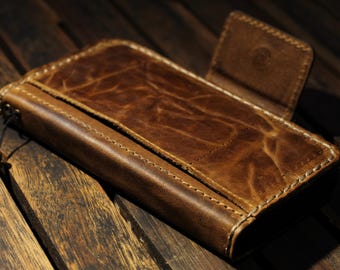 Handmade Distressed Leather iPhone Case Washed & Wrinkled Genuine Leather Wallet Cover Luxury BookChristmas gift