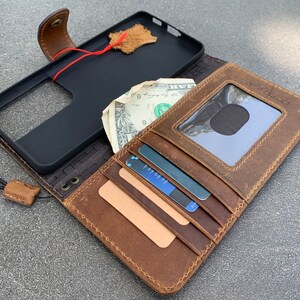 Étui en cuir véritable marron clair pour Samsung Galaxy S21 Ultra, cartes d'identité design vintage, livre livre sans fil