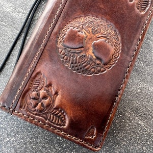 Echtes Leder Case für Apple iPhone 11 12 13 14 15 Pro Max 6 7 8 plus SE XS Buch Cover Handmade Wallet Tree Style DIY dunkel Kreditkarte Art