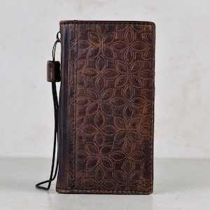 Funda de piel marrón vintage hecha a mano para Samsung Galaxy S24 Ultra S25 S23 S22 S21 S20 FE Note 10 9 A71 A52 con ranuras para tarjetas y diseño ornamentado ARICHI