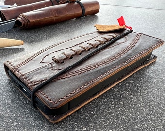 Handmade Leather Galaxy Z Fold Case: Baseball Stitch Wallet CoverChristmas gift