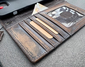 Vintage Leather iPhone Wallet Case: Ari Stamping, Book Cover StyleChristmas gift