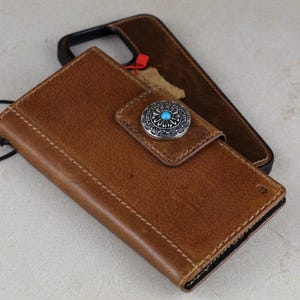 Custodia a libro in vera pelle marrone chiaro fatta a mano per Samsung Galaxy Z Fold 3 4 5 6 7 con chiusura magnetica di ARICHI