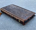 Handmade Leather iPhone Wallet Case: Vintage Book Cover, Stamped Design product logo