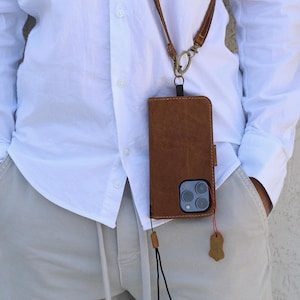 Handmade Tan Leather Wallet Phone Case: OnePlus with Crossbody StrapChristmas gift