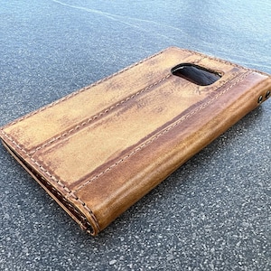 Handmade Leather Wallet Case for Samsung Galaxy: Vintage Tan Book Cover
