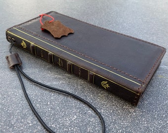 Genuine Dark leather Case for Samsung Galaxy s25 s24 S22 S23 Fe Plus Ultra Bible Book Design Wallet Cover Cards ID Wireless Charging Luxury