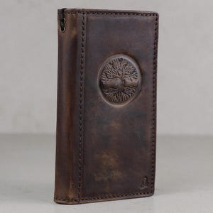 Funda tipo billetera de cuero vintage hecha a mano para iPhone de Apple con ranuras para tarjetas en relieve del árbol de la vida para iPhone 16 15 14 13 12 11 Pro Max XR XS 6 7 8 plus Se XS