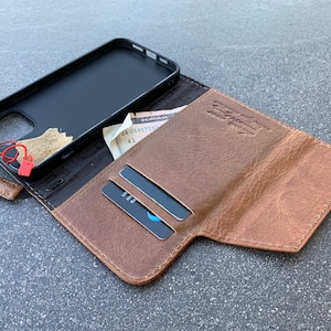 Echtes Echtleder Hülle für Apple iPhone 11 12 13 14 Pro Max 6 7 8 plus SE 2 Brieftasche Cover Buch ID Karte Tan Style
