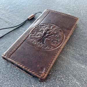 Carteira de couro genuíno para Samsung Galaxy s25 s24 s23 s21 s20 Ultra Note 8 9 10 20 21 A71 A52 A12 A31 a32 5G Book Tree Of Life Stamping