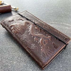 Custodia in vera pelle vintage per Google Pixel 4 4A 5 5A 6 6A 7 8 8A 9 Pro XL, custodia a libro pieghevole, 4G 5G, portafoglio, slot per carte, stampa stile drago