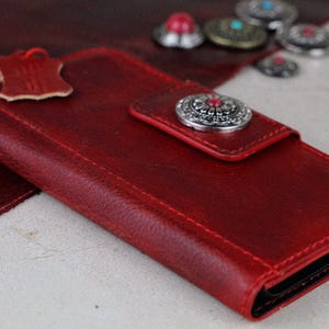 Motorola Red Leather Case Wax Polished – Handmade Wallet Cover with Magnetic Closure Jewelry Charmer for Razr Plus, Edge 50, G Stylus ARICHI