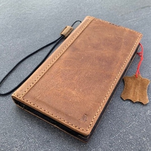 Cartera tipo libro de piel auténtica para Apple iPhone 11, 12, 13, 14 Pro Max, 6, 7, 8 Plus, SE 2020, XS, estilo clásico, ranuras para identificación, cubierta suave, grano completo
