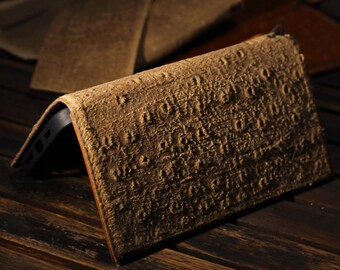 Cognac Ostrich Suede Leather iPhone/For Galaxy Case: Magnetic Pull-Out SleeveChristmas gift