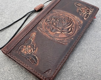 ARICHI Genuine Leather Case Wallet Book OnePlus Open Stamping rose decorationsChristmas gift