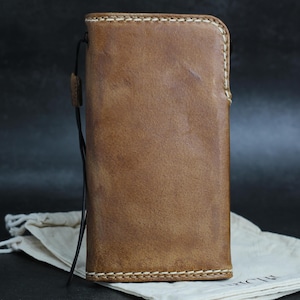 Funda de cuero genuino vintage encerado para Apple iPhone 11 12 13 14 15 16 Pro Max 6 7 8 plus XS Cartera Libro Tarjeta de Crédito Cubierta Magnética Cosida a mano
