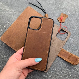 Genuine Full Tan Leather Case For Apple iPhone 12 (6.1) Cover Wallet Credit Holder Magnetic Book Removable Detachable Prime Holder slim