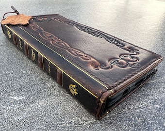 Handmade Leather iPhone Wallet Case: Vintage Book DesignChristmas gift