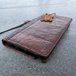 Funda de piel auténtica para Apple iPhone 11, 12, 13, 14, 15 Pro Max, 6, 7, 8 Plus, SE, XS, estilo vintage, hecha a mano, estilo cartera, estilo rústico antiguo.