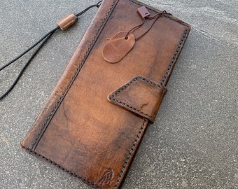 Étui portefeuille entièrement en cuir fait main pour iPhone : couverture magnétique pour livre, cadeau de Noël