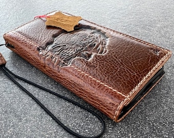 Handmade Tan Leather Galaxy Wallet Case: Eagle StampingChristmas gift