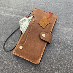 Funda de piel auténtica color canela para Samsung Galaxy Note 9, estilo libro, estilo vintage, hecha a mano, con cierre de billetera, ranuras para tarjetas y carga inalámbrica.