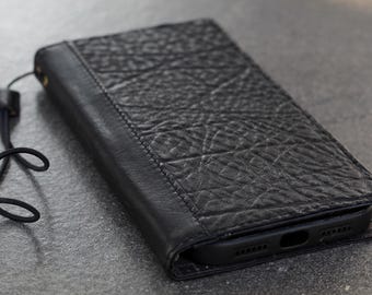 Handmade Black Full-Grain Leather Galaxy Z Fold Wallet Case