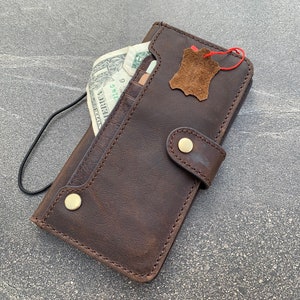 Funda de cuero genuino oscuro para Samsung Galaxy Oppo A79 5g Note 8 20 s21 Ultra Book Wallet Cover Tarjetas carga inalámbrica ventana de lujo