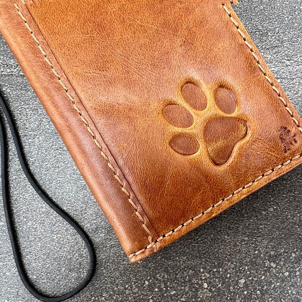 Genuine Tan Leather Case Wallet Samsung Galaxy s24 s23 s22 s21 s20 Ultra Fe s8 s9 Note 8 9 10 20 A71 A12 A31 a32 5G Book Dog Paw stamping