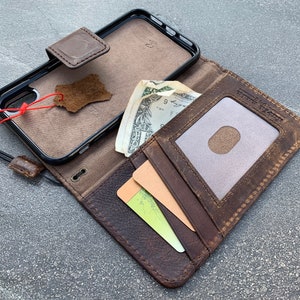 Echtes Echtleder Für Apple iPhone XR Hülle Brieftasche Kreditkarten Magnet Buch geölt Abnehmbarer Abnehmbarer Luxus Halter Schlank Weich Vintage