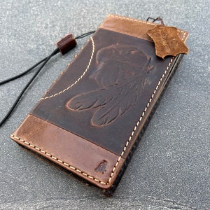 Genuine Leather Case Wallet For Apple iPhone 11 12 13 Pro Max 6 7 8 plus SE 2020 XS Book Handcraft Eagle Style Credit Card Cover Wireless