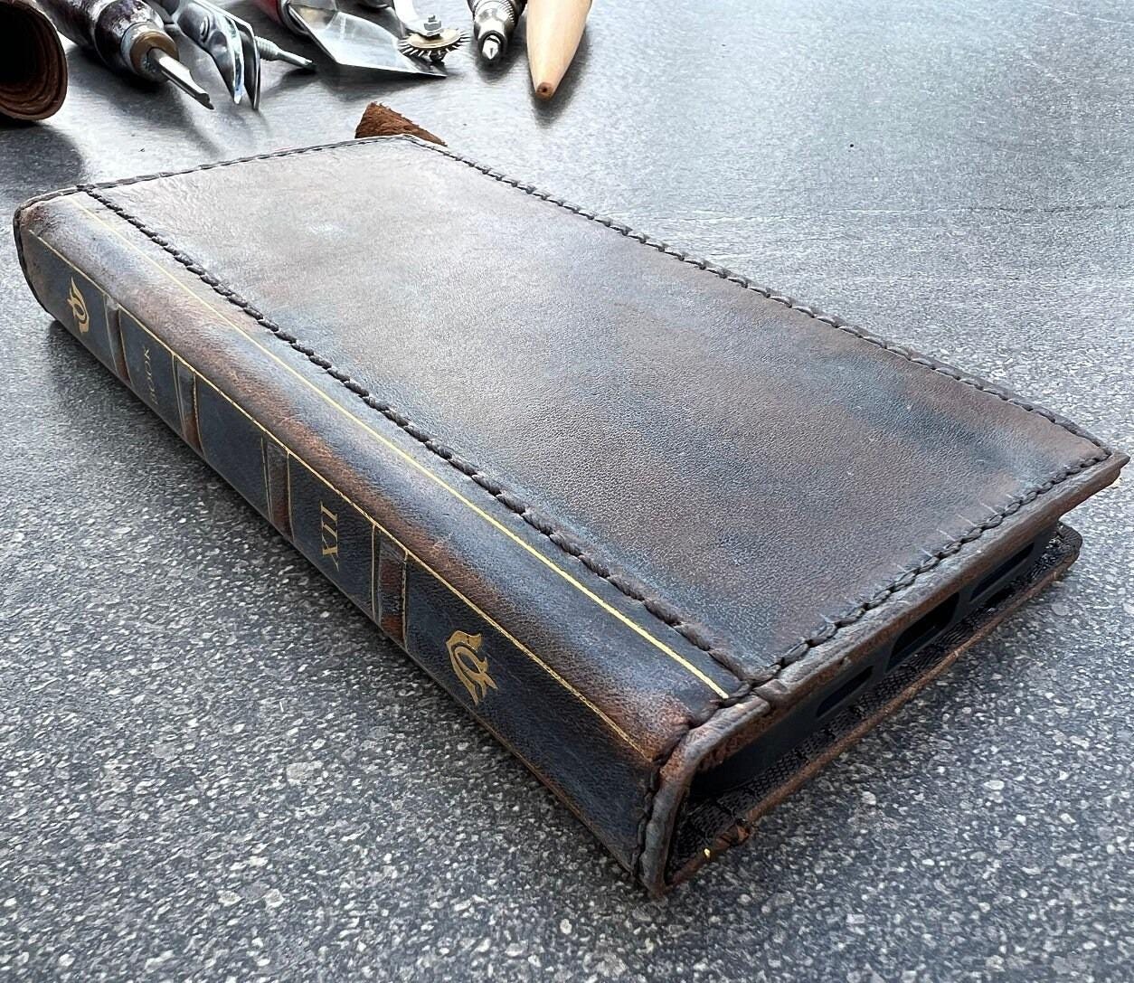 Handmade Leather Book Wallet Case for Motorola Razr, Edge, G 