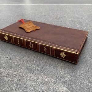 Cuir véritable foncé pour Apple iPhone 11 Pro housse vintage Bible portefeuille porte-carte de crédit livre d'art luxe mince charge sans fil huilé