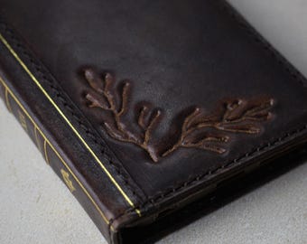 Handmade Leather  Galaxy Z Fold Case: Vintage Bible Book, Tree Embossed