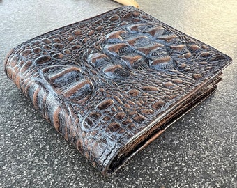 Genuine Vintage Wash Stone Leather Wallet Coin Pocket Money Purse Crocodile design Style Ari Art Craft