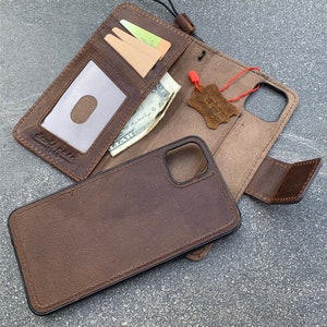 Genuine Full Leather For Apple iPhone 11 Pro Max Case Vintage Cover Wallet Credit Holder Magnetic Book Rubber Removable Detachable Soft