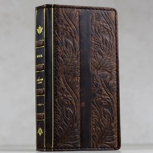 Capa Galaxy de couro floral escuro ARICHI feita à mão com compartimento para cartão para Samsung Galaxy S25 Edge S24 S23 S22 Ultra Note A71 A52 Livro da Bíblia