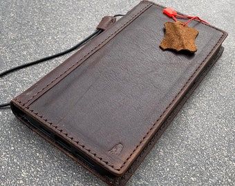 Genuine Leather For Apple iPhone 11 12 13 14 Pro Max 6 7 8 plus SE XS Case Wallet Vintage Handmade Cover Book Luxury Full Grain Dark