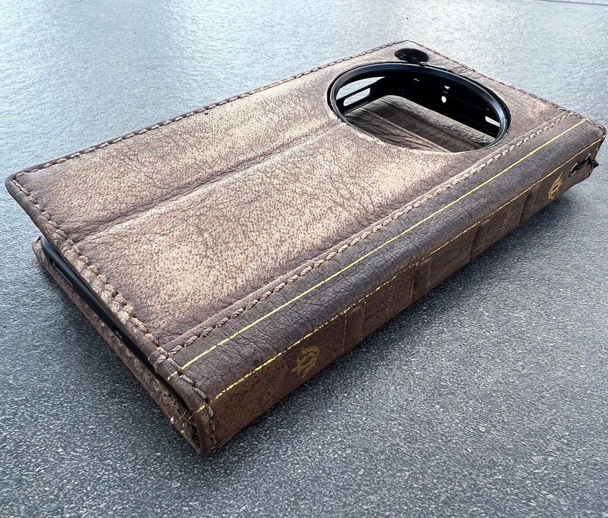 ARICHI Genuine Tan Leather Case Wallet For OnePlus Open Bible Book Vintage Wash cards slots Stone