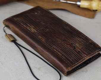 Handmade Genuine Leather Case for OnePlus 13 13R 12 12R 9 Pro 8, Vintage Tree Trunk Embossed Wallet Style by ARICHI