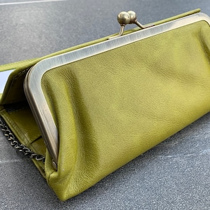 Echte natuurlijke vintage zachte lederen damesstijl portemonnee tas dames portemonnee clutch kaarten groen magnetisch