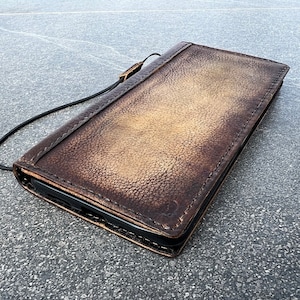 Funda de piel auténtica para iPhone 11, 12, 13, 14, 15 Pro Max, 6, 7, 8 Plus, SE, XS, estilo libro, color canela, estilo vintage, hecha a mano, estilo billetera, bricolaje