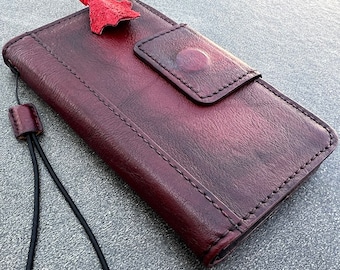 Étui en cuir véritable rouge pour Google Pixel 4 4A 5 5A 6 6A 7 7A 8 Pro Book Cover 4G 5G Portefeuille Huile Bordeaux Vin vintage Fermeture magnétique