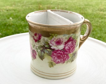 Victorian Shaving Scuttle hand painted with flowers. Antique shaving mug.