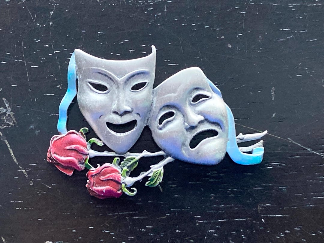 JJ Co. Comedy Tragedy Theater Masks With Roses Lapel Pin - Etsy