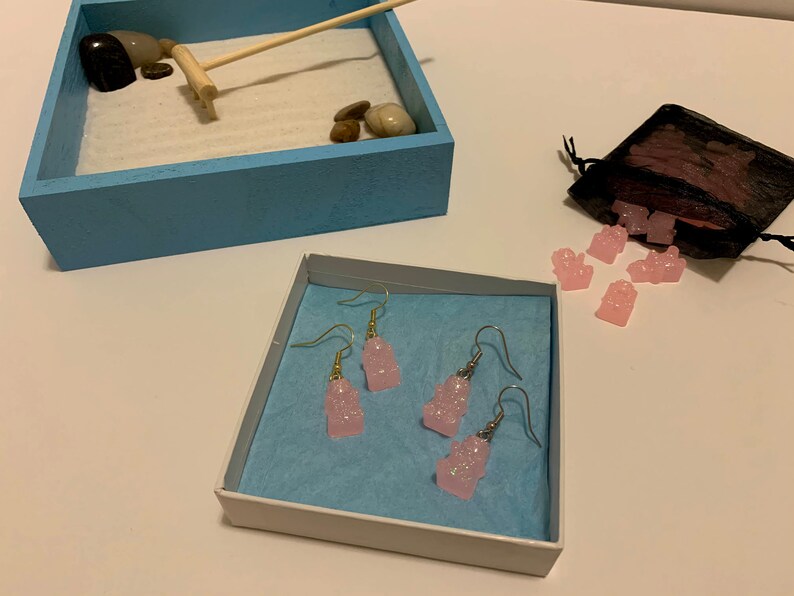 Glittery Pink Gummy Bear Resin Earrings