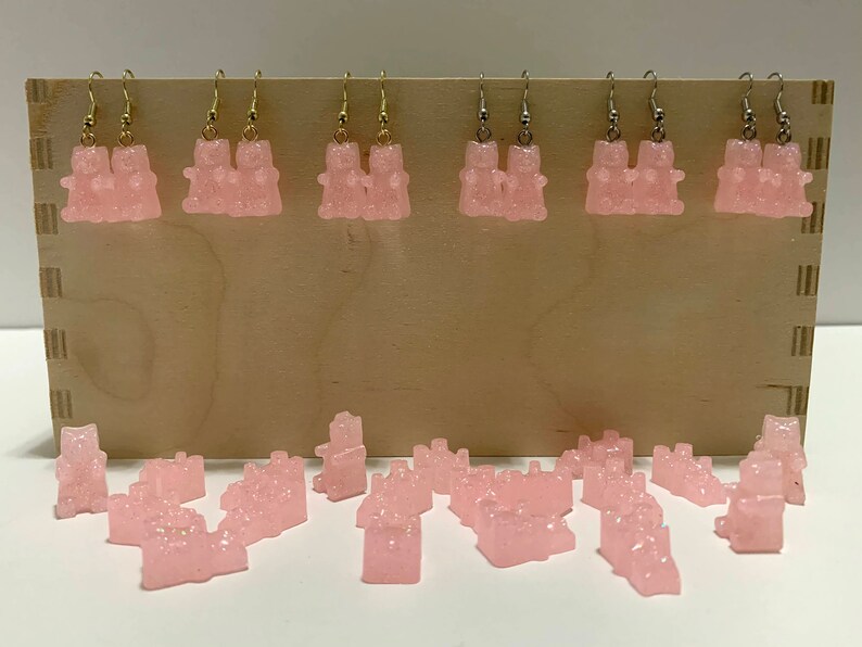 Glittery Pink Gummy Bear Resin Earrings