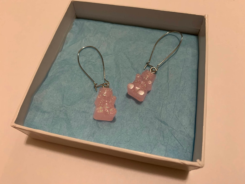 Glittery Pink Gummy Bear Resin Earrings